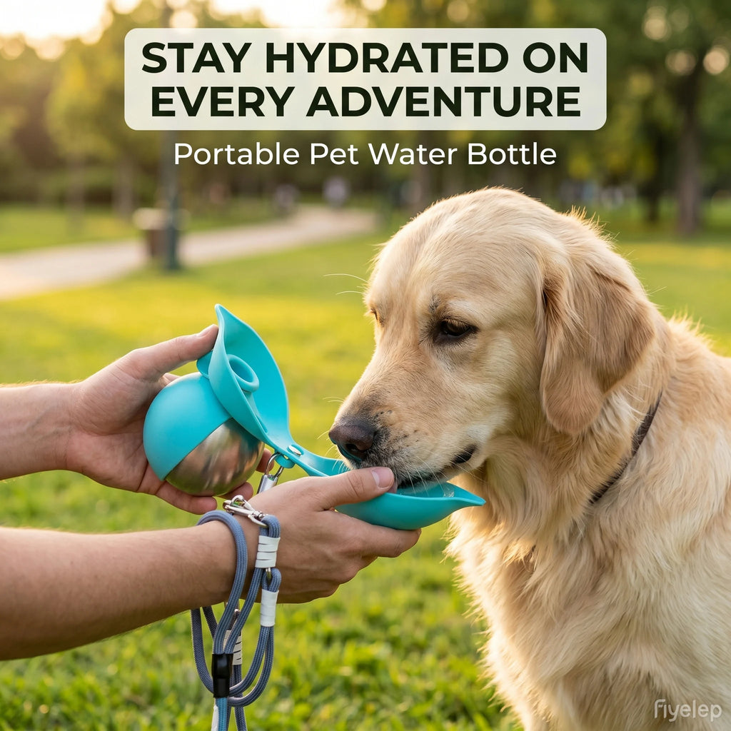 Dog Water Bottle with Removable Silicone Bowl,285ml Stainless Steel Construction, Leak-Proof for Outdoor Activities Like Walking