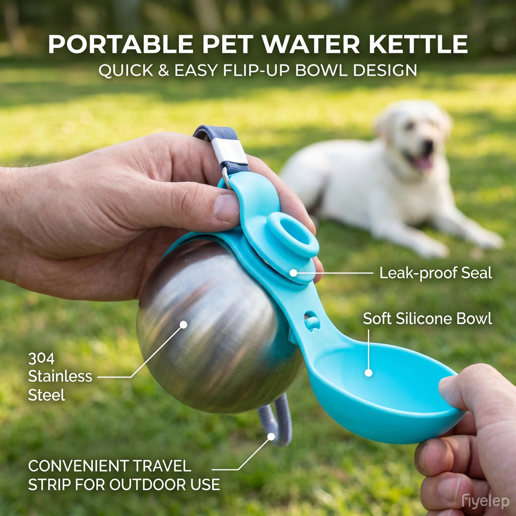Dog Water Bottle with Removable Silicone Bowl,285ml Stainless Steel Construction, Leak-Proof for Outdoor Activities Like Walking
