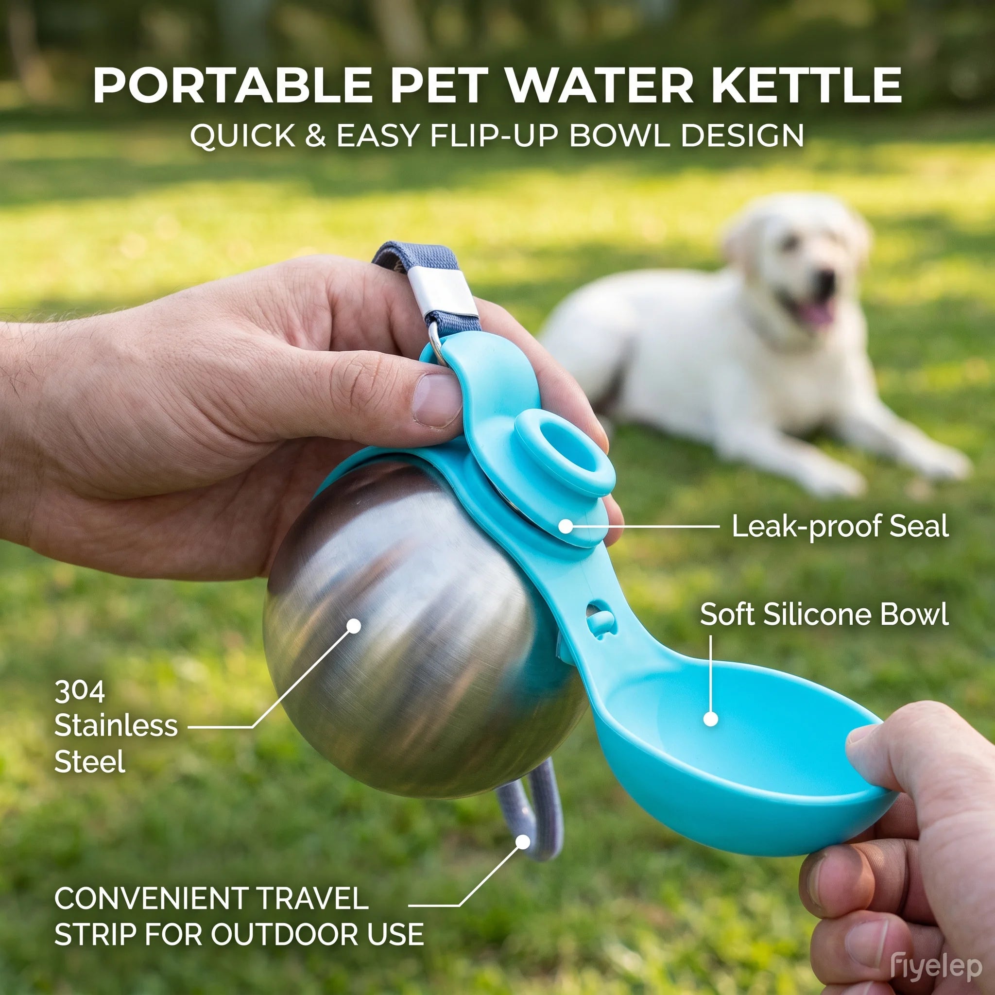 Dog Water Bottle with Removable Silicone Bowl,285ml Stainless Steel Construction, Leak-Proof for Outdoor Activities Like Walking