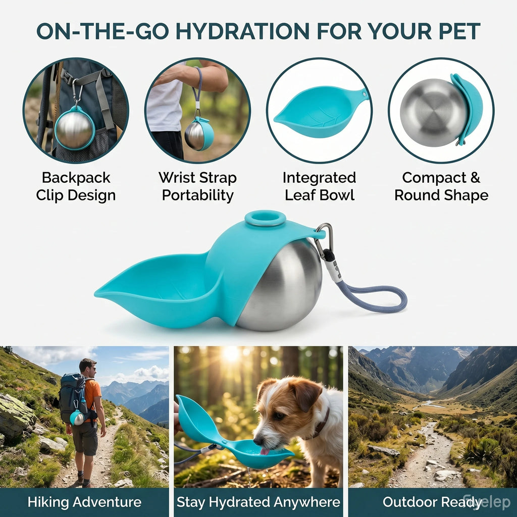 Dog Water Bottle with Removable Silicone Bowl,285ml Stainless Steel Construction, Leak-Proof for Outdoor Activities Like Walking
