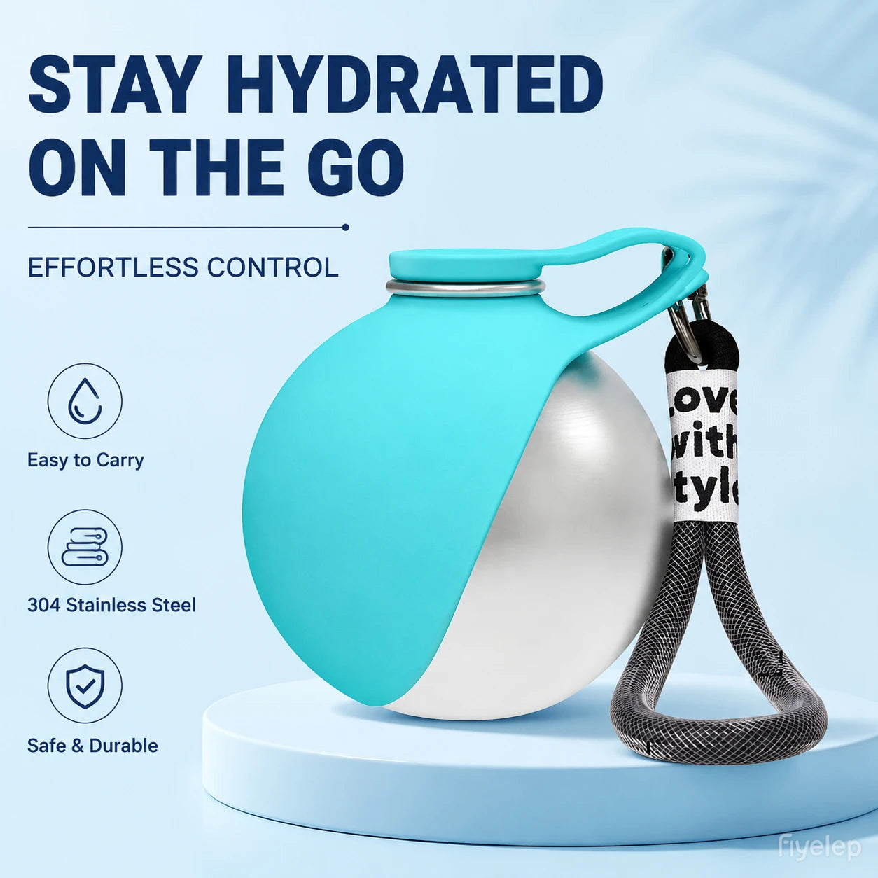 Dog Water Bottle with Removable Silicone Bowl,285ml Stainless Steel Construction, Leak-Proof for Outdoor Activities Like Walking